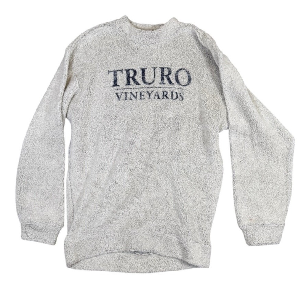 Truro Vineyards Sherpa Fleece Graphic Sweatshirt Gray Crew Neck Pullover